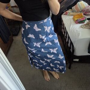 Butterfly Print Denim Skirt